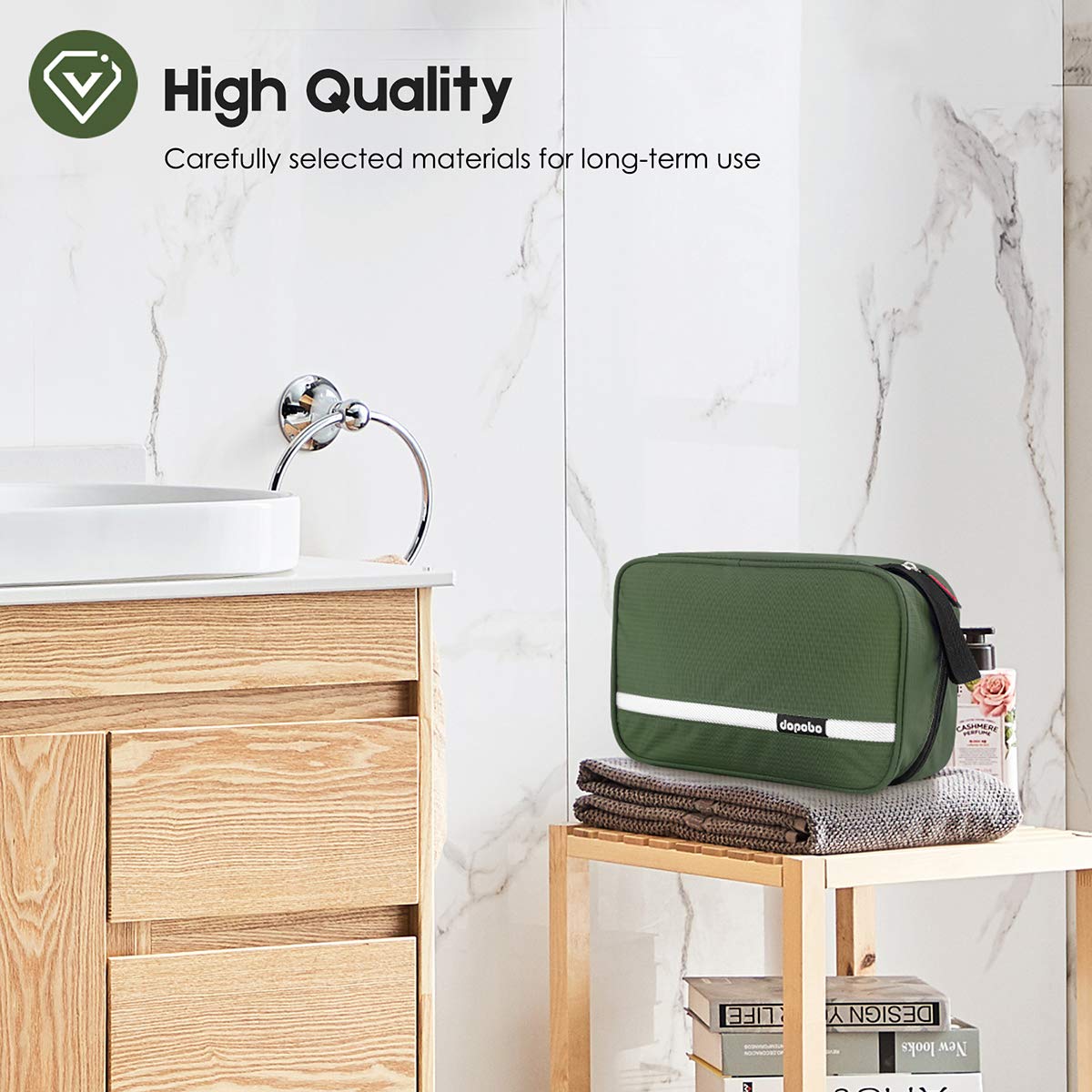 dopobo Travel Toiletry Bag, Dopp Kit Waterproof Makeup Bag Shaving Bag with Hanging Hook, Portable Toiletry Organizer for Traveling and Camping (Army Green)