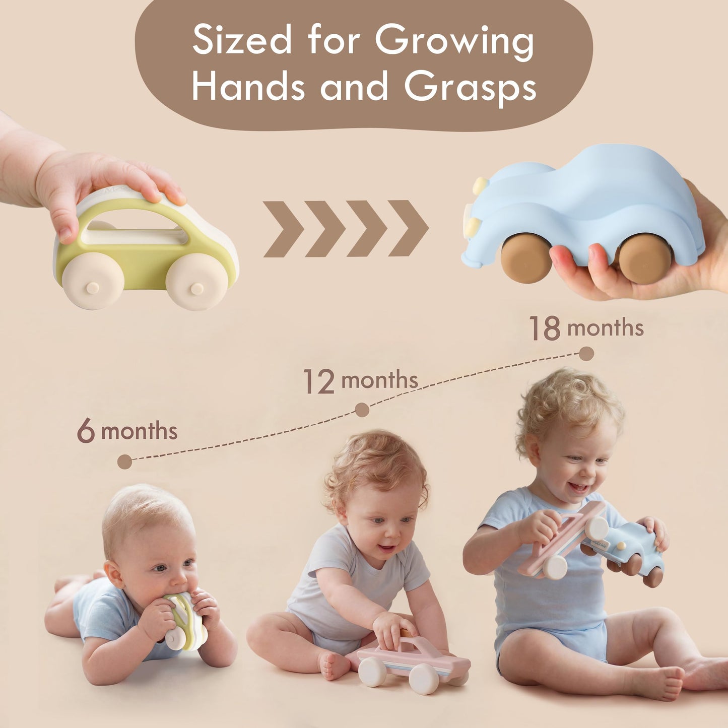 Moonkie Baby Teething Toy & Toy Car Bundle, Silicone Press Phone Teether for Babies 3 Months+, BPA-Free with Pop Bubbles & 5-Pack Silicone Push and Go Toy Cars for Babies and Toddlers, Ideal Gift for