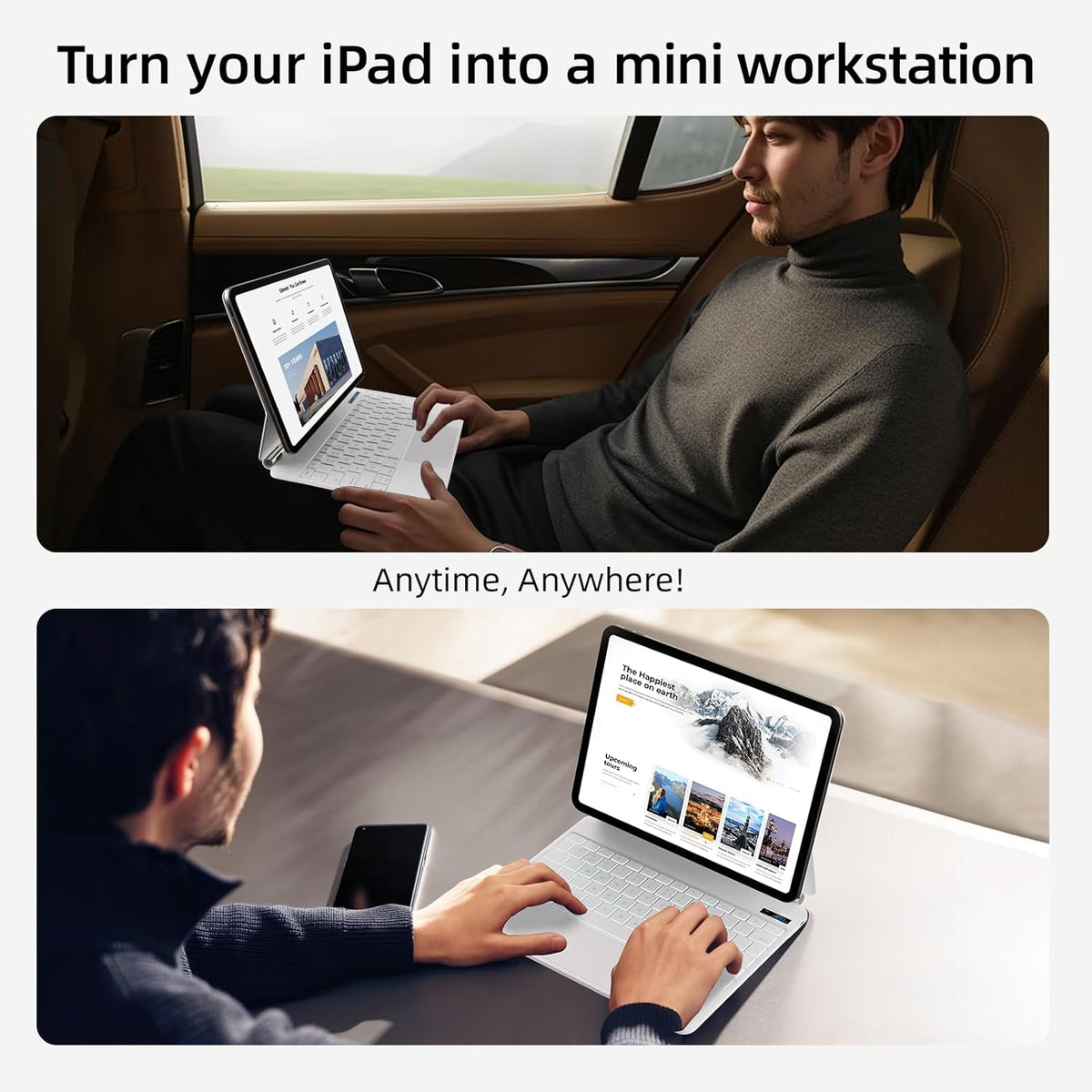 for iPad Air 13 inch case Keyboard M3 2025 & M2 2024,Magic Keyboard for iPad Pro 12.9 (6th,5th,4th,3rd Gen),Magnetic Attach,Multi-Gesture Trackpad,7-Color Backlit,Shortcut Keys,White