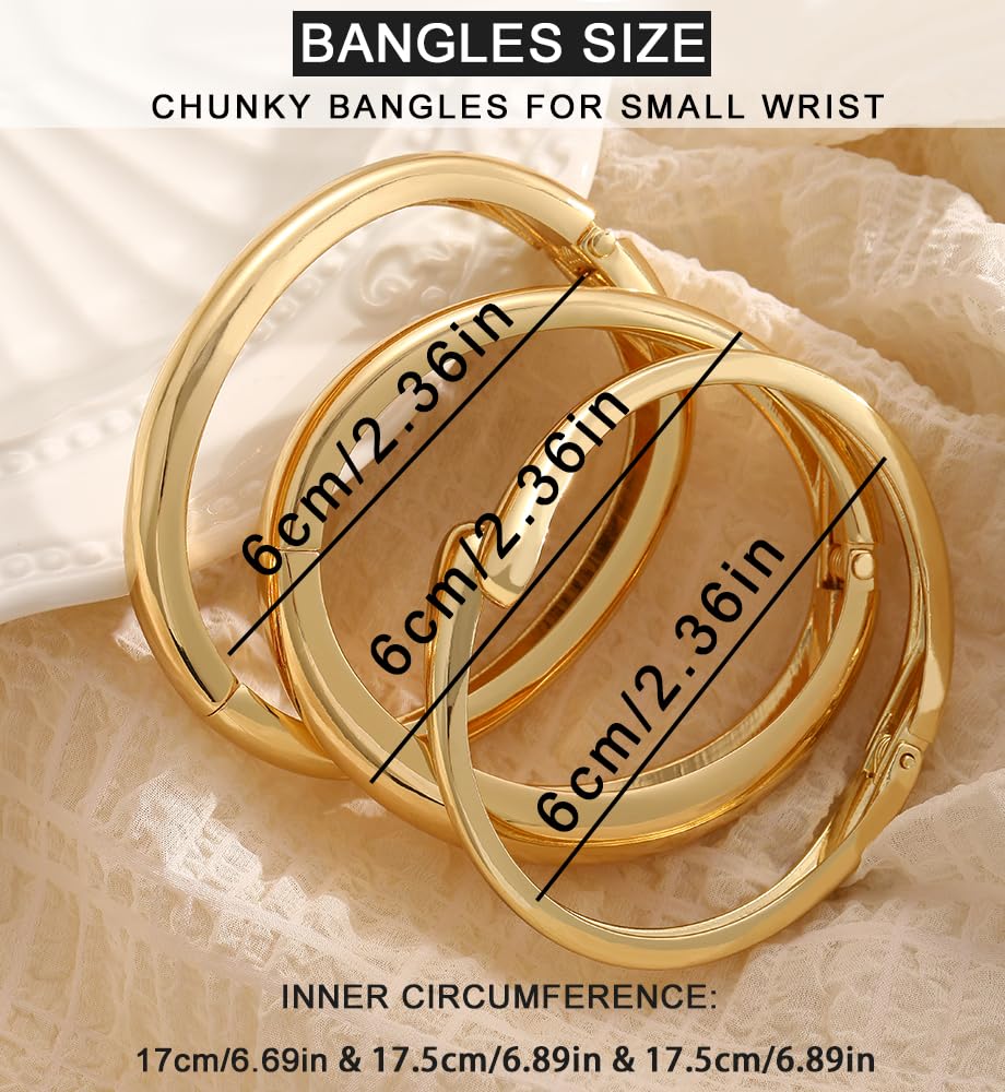 Chunky Gold Bangle Bracelets for Women, Dainty 14k Gold Plated Simple Stackable Bangles Set, Fashion Vacation Accessories Small Gifts for Daughter
