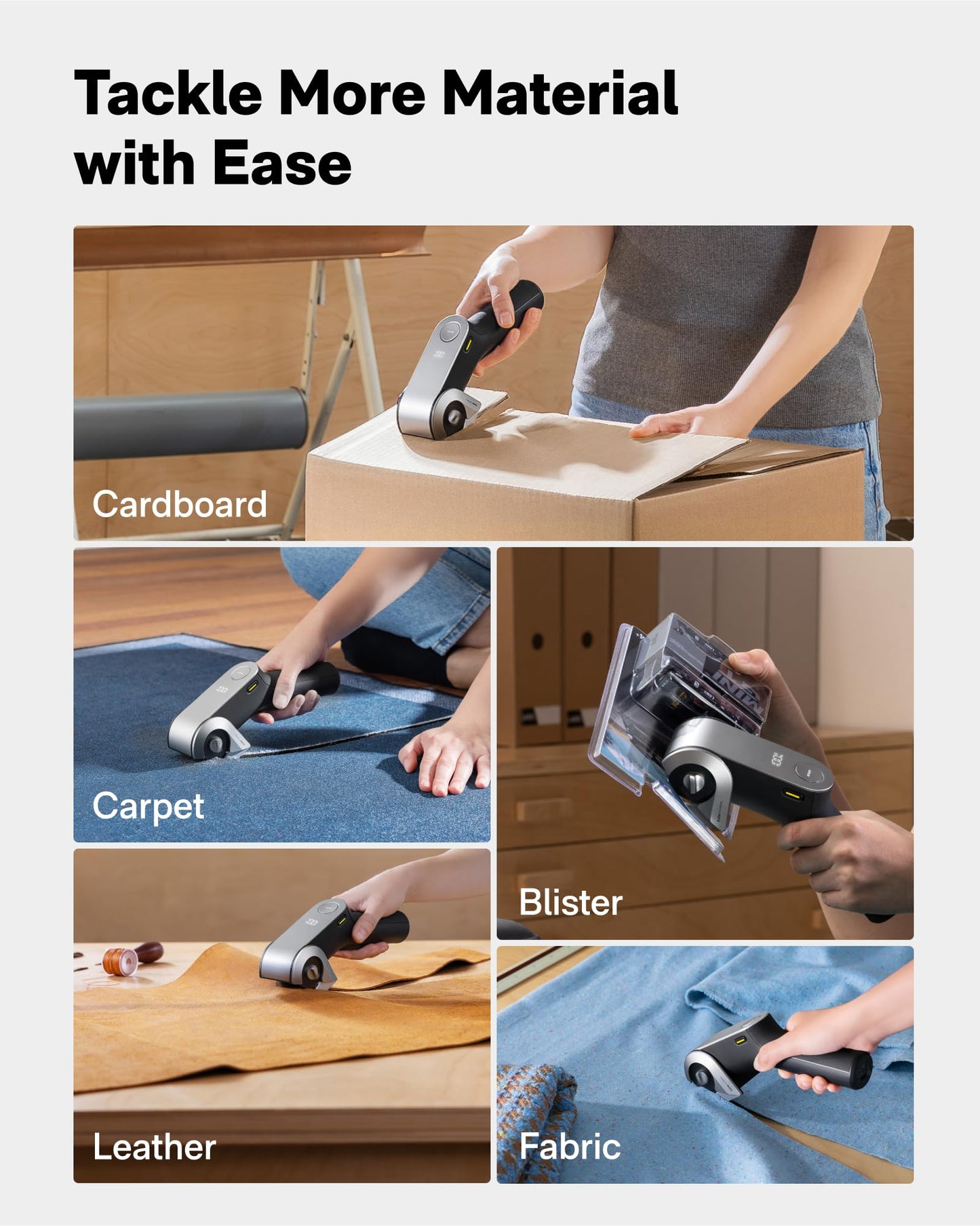 HOTO EdgeFlow Electric Cardboard Cutter, Dual-Mode Cordless Electric Scissors with Self-Sharpening Titanium Blade, LED Display & Tool-Free Blade Swap, for Cardboard, Fabric, Carpet, Leather DIY