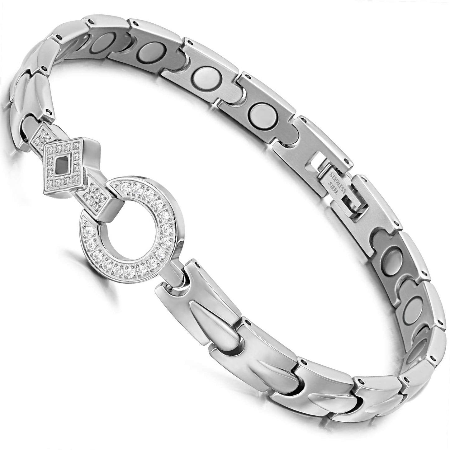 RainSo Elegant Womens Stainless Steel Magnetic Bracelets 3500 Gauss with Gift Box Adjustable