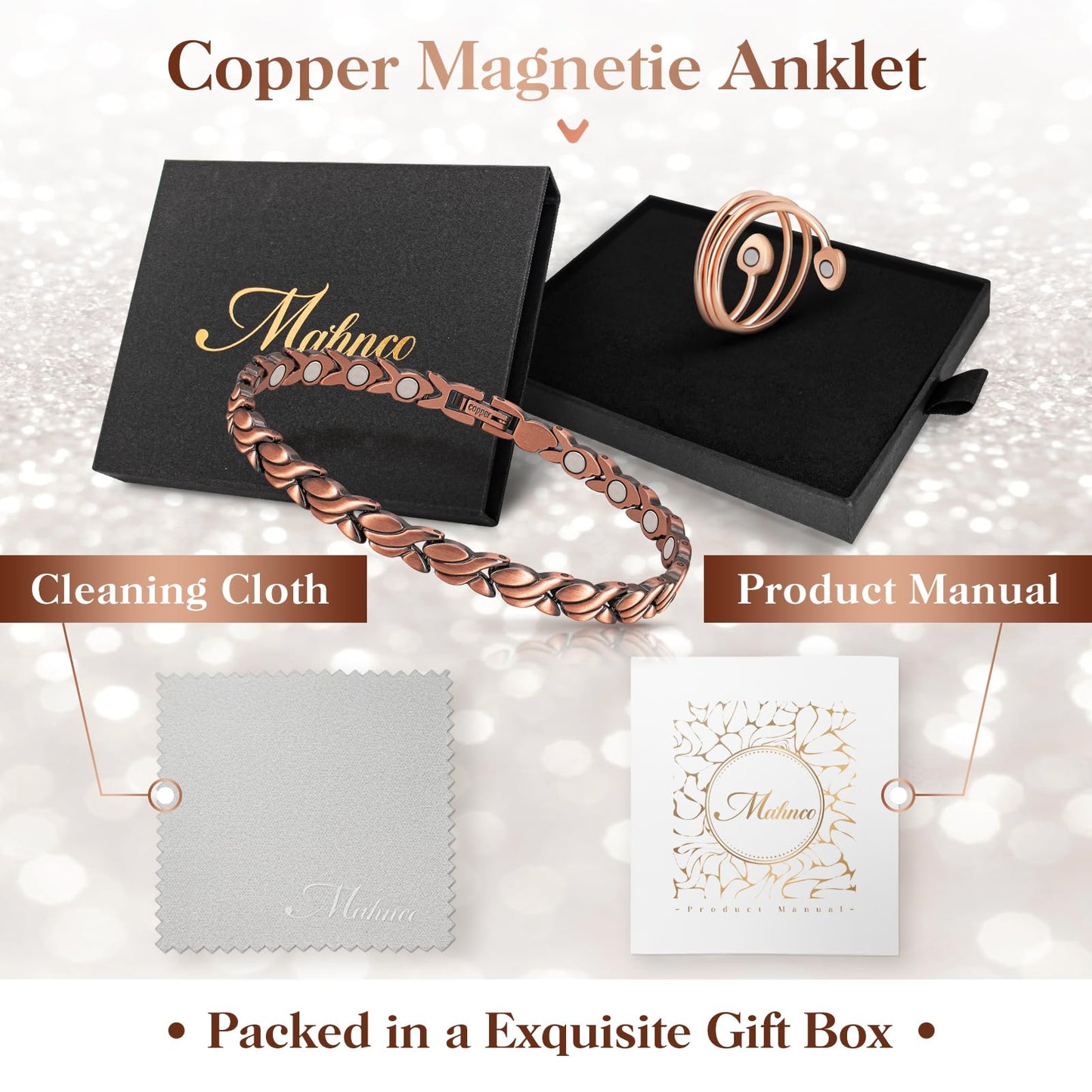 Copper Anklet for Women Magnetic Copper Ankle & Lymphatic Drainage Ring with 3500 Gauss Magnets 100% Solid Pure Copper Jewelry Gift with Adjustment Tool (Fishtail)