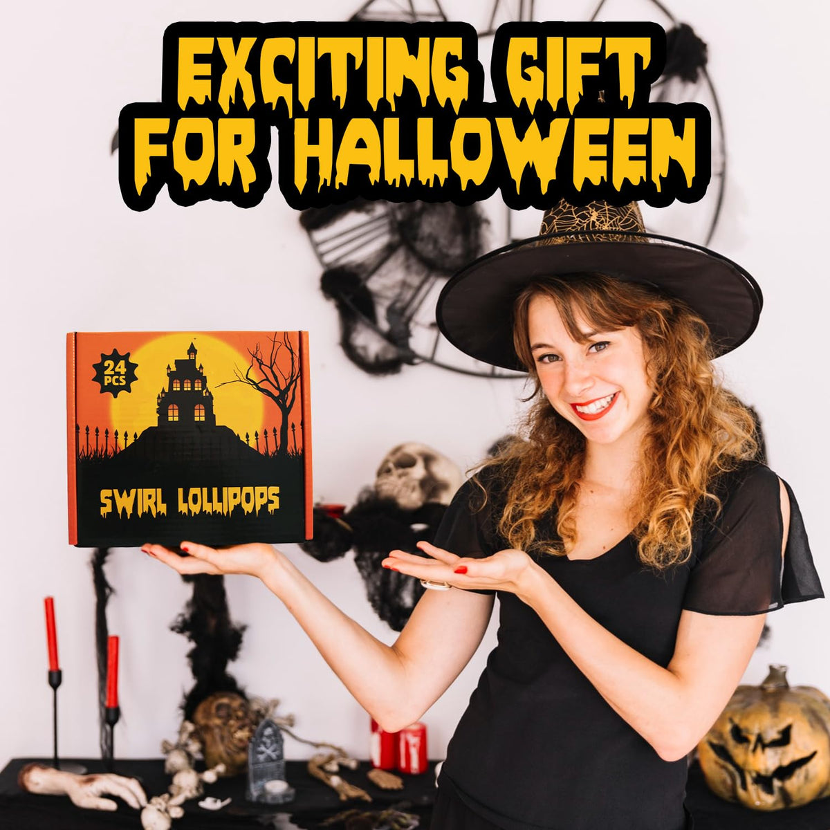 Halloween Lollipops, 24 Pieces of Halloween Candy Individually Wrapped, Perfect Suckers for Kids and Families, Swirly Trick or Treat Lollipop Design for Extra Fun