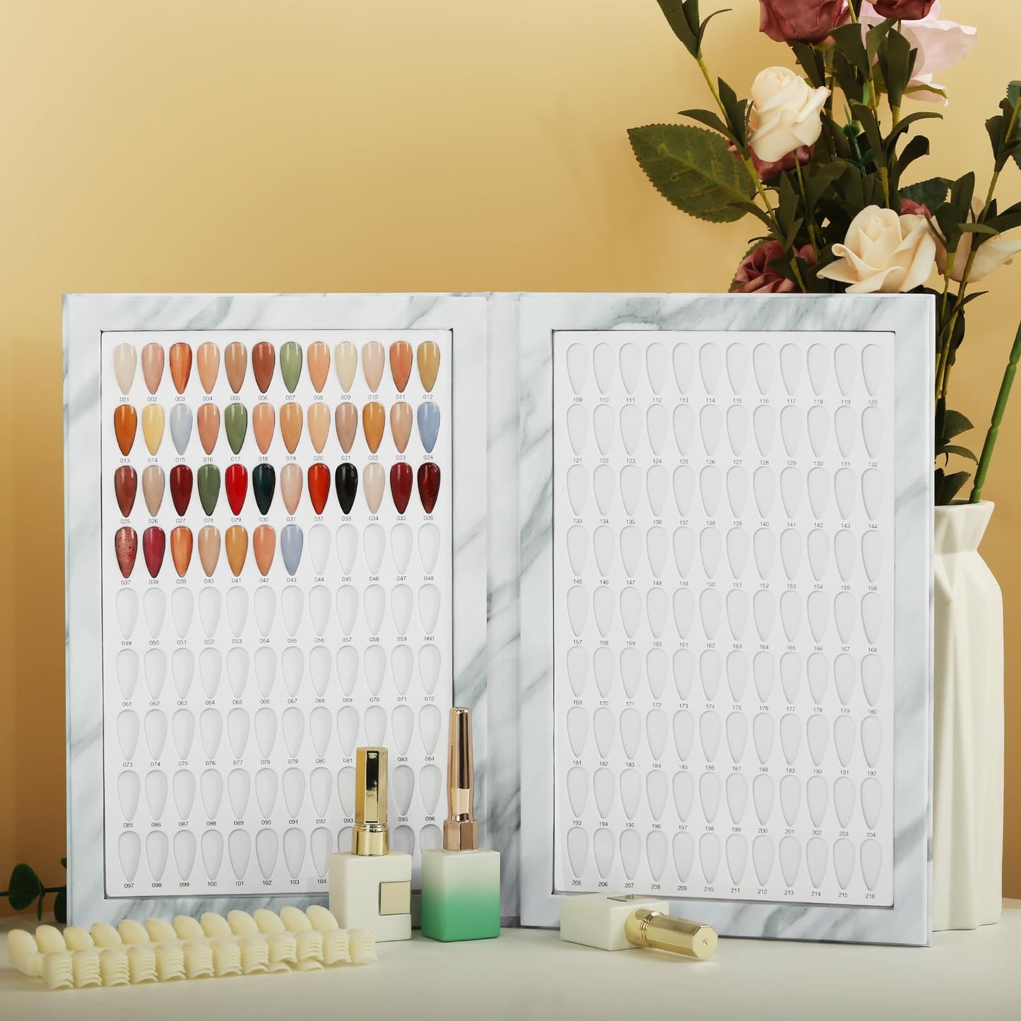 C12rtive 216 Nail Colors Book,Professional Nail Polish Chart Book with 240 Practice Tips & 1-300 Number Labels, Pre-Numbered Slots,Perfect for Salons and Home Use(Marble)