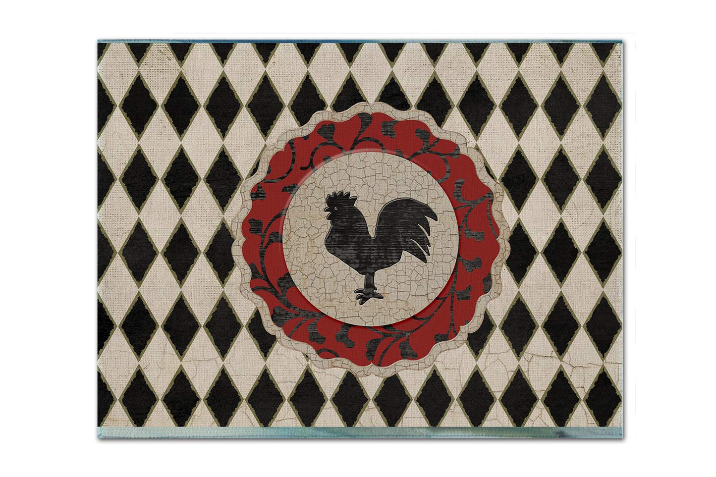 Caroline's Treasures SB3086PLMT Rooster Harlequin Black and White Fabric Placemat Washable Placemat Dinner Table Decor No Ironing Linen Look