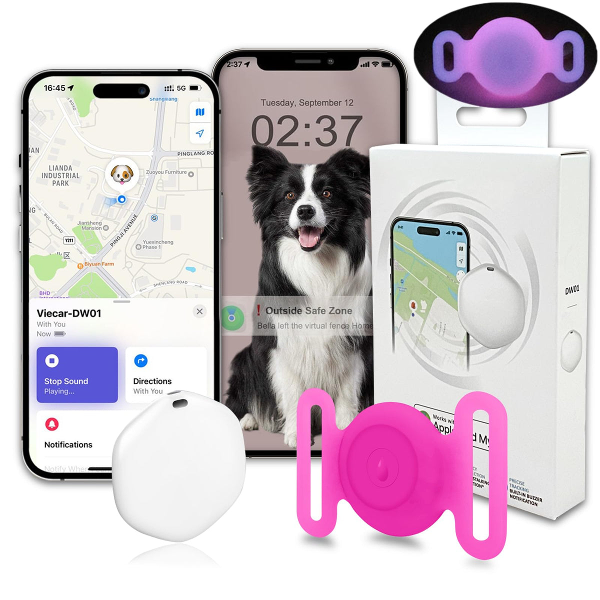 GPS Tracker for Dogs, Mini GPS Cat Tracker, IPX8 Waterproof GPS Tracker for Cats with Holder, No Monthly Fee, Work with Apple Find My(iOS Only), Smart Trackers for Dogs Finder Trackers Pets(Black)