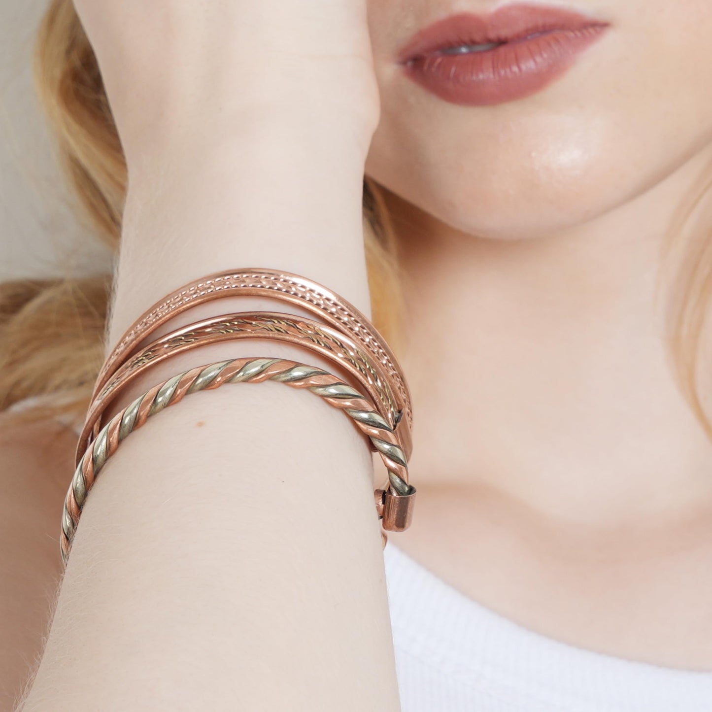 Touchstone Copper Bracelets | Gift for Men Women |Adjustable 100% Pure Solid Real Magnetic Jewelry | Handmade Bracelet Set Combo | Rope Braided Tibetan Bangles. Set of 3 Different Designs