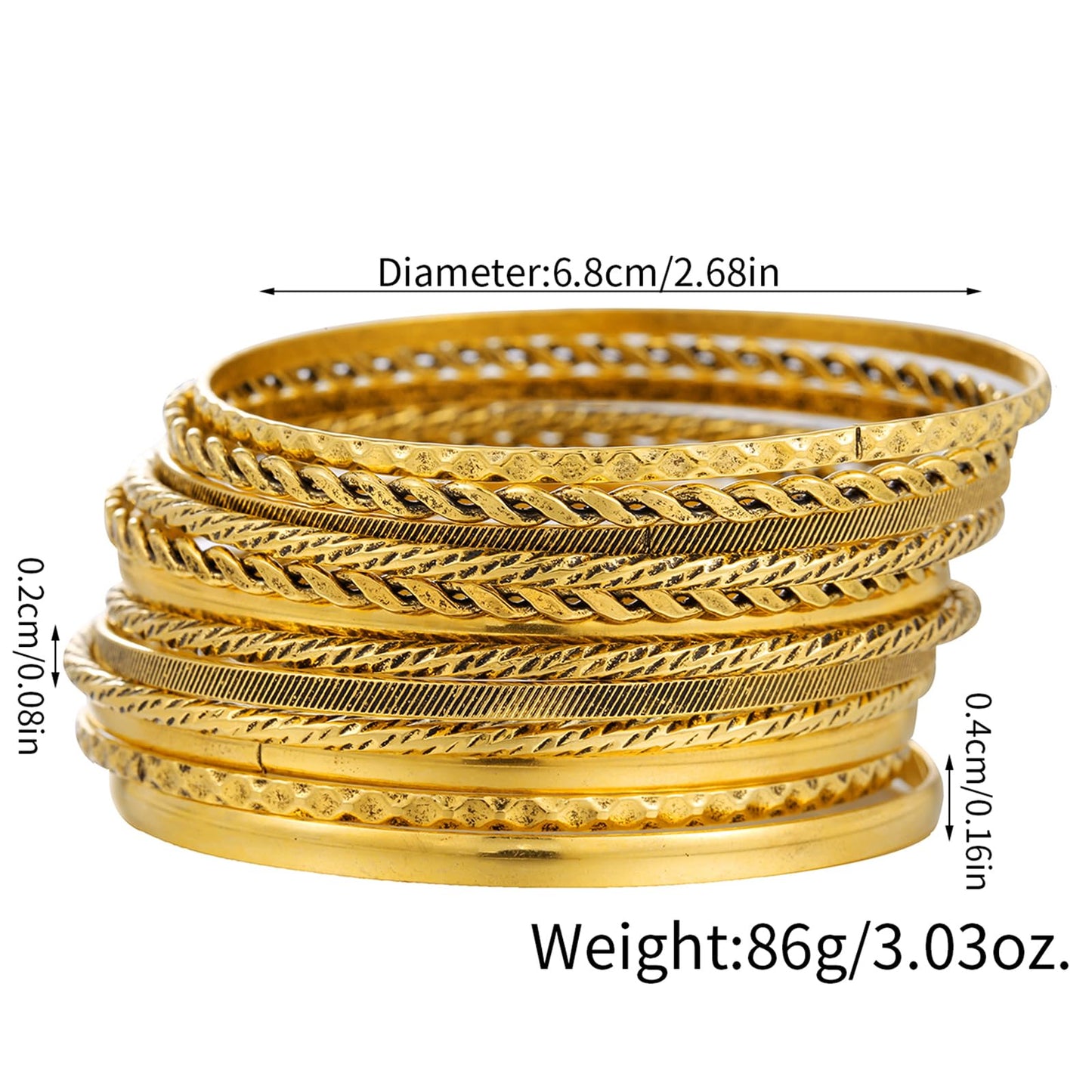 RINTOLER 12Pcs Retro Silver Bangle Bracelets Set for Women - Multi Layer Stackable Textured Bracelets Indian Bangles Boho Jewelry Set (D-12PC-Retro Silver)