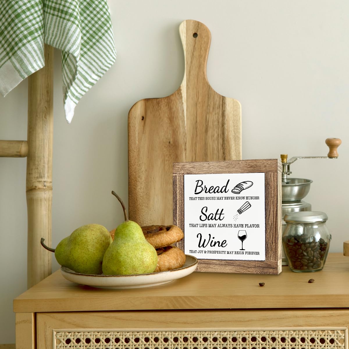 Bread Salt Wine Sign, Farmhouse Kitchen Decor, Shelves Decoration, Kitchen Desk Signs, Home Decor, Dining Room Decors, Freestanding Wooden Block Signs, Housewarming Gift