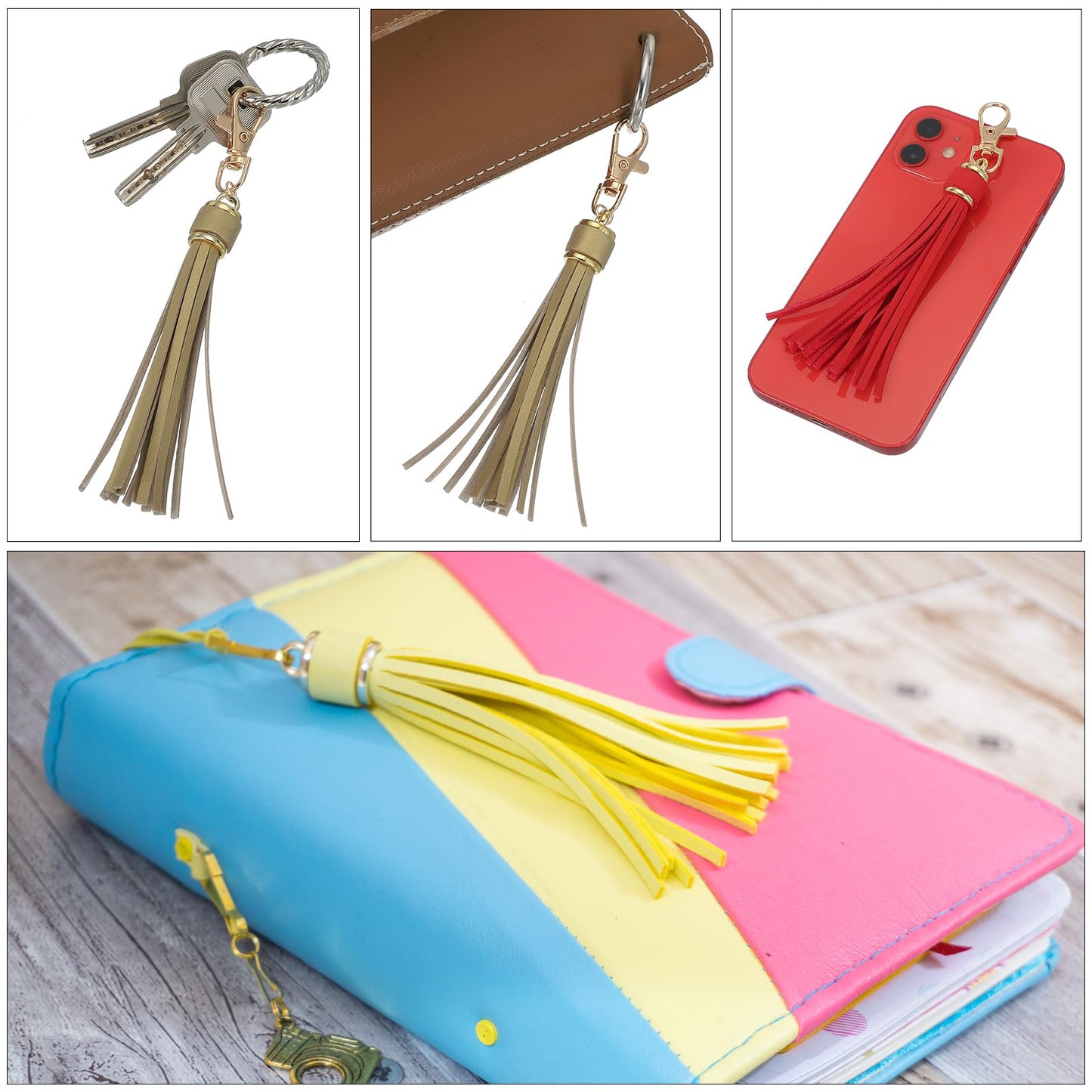 uxcell 10pcs PU Leather Tassels, 6 Inch Keychain Tassel Charm with Lobster Swivel for Jewelry Making, Handbag, DIY Crafts, (Grey Coffee)