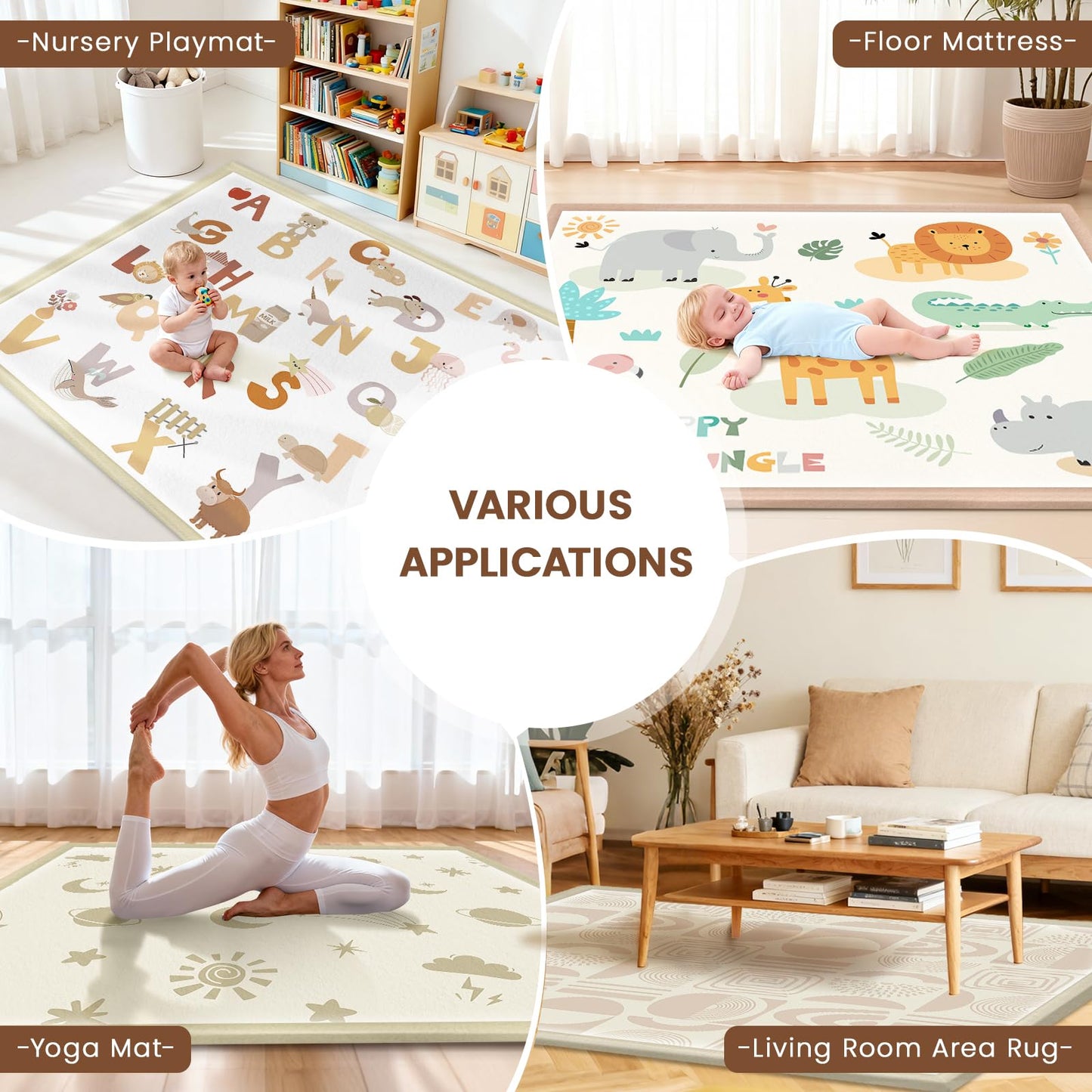 Omedecal 59"×71" Baby Play Mat for Floor & Playpen, 1.2" Thick High-Density Foam Nursery Mat for Tummy Time, Soft Plush Carpet with Non-Slip Bottom for Infant Toddler Baby Crawling & Playing (Grey)
