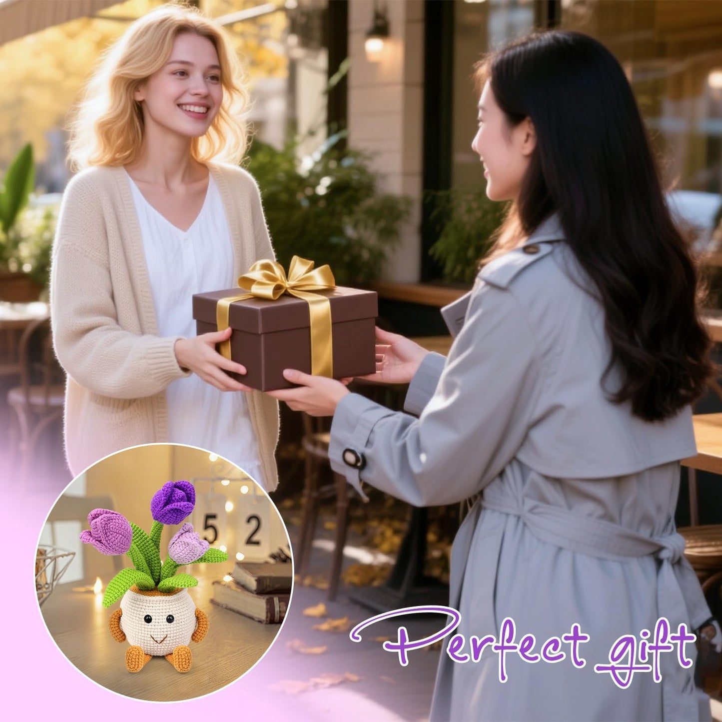 Nitlak Crochet Kit for Beginners, Tulip Potted Beginner Crochet Kit for Adults Kids, Crochet Starters Kit with Step-by-Step Video Tutorials for Mother's Day DIY Craft