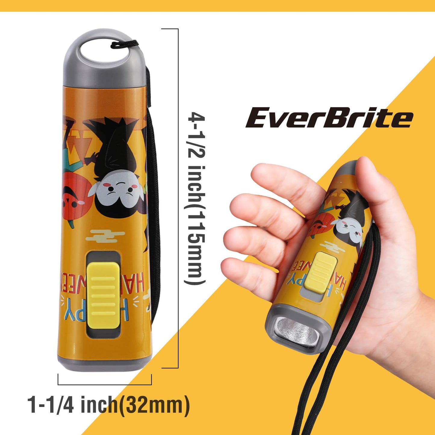 EverBrite 4-Pack Halloween Flashlights Halloween Gifts, Small LED Flash Light Handheld Torch with Lanyard 12AAA Battery Included, Mixed Color, E012070AE