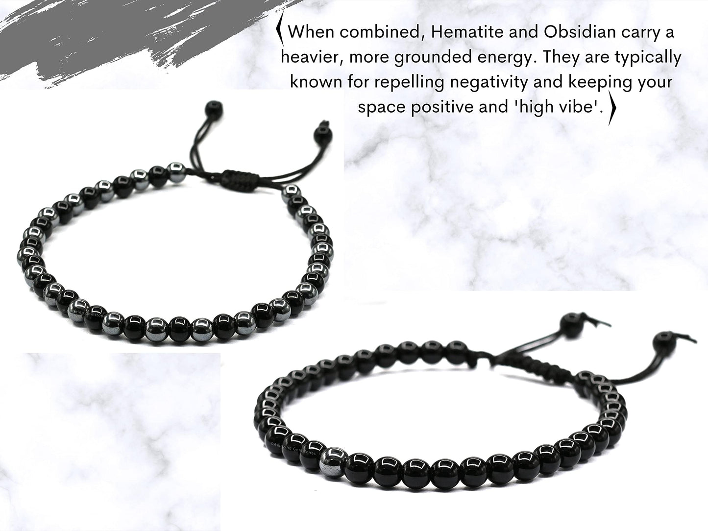 Amazing Gemstone Lymph Detox Magnetic Bracelet Ankle, Black Obsidian Hematite Bracelet Pulseras Para Hombres Mujer Stocking Stuffers (Set of 3)