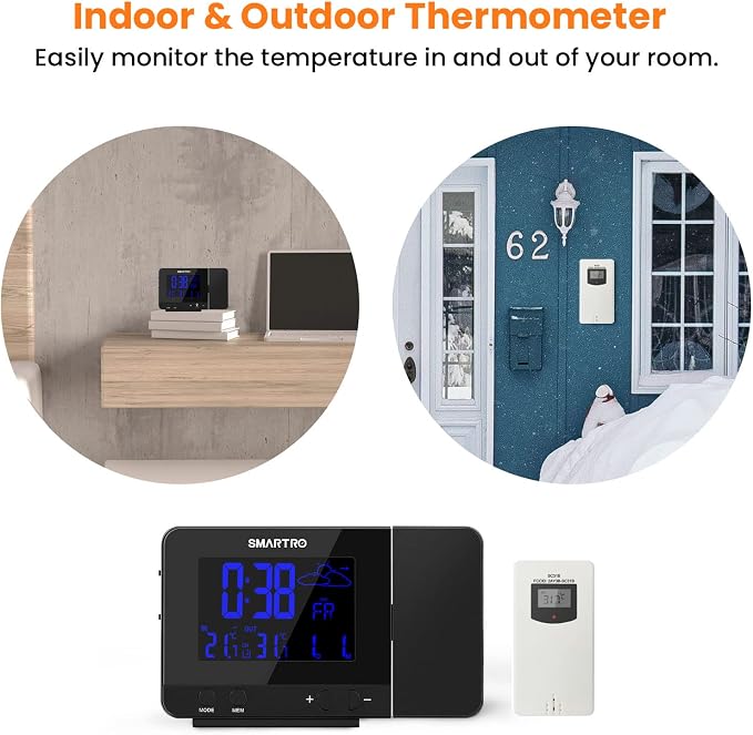 SMARTRO SC31B Digital Projection Alarm Clock with Weather Station