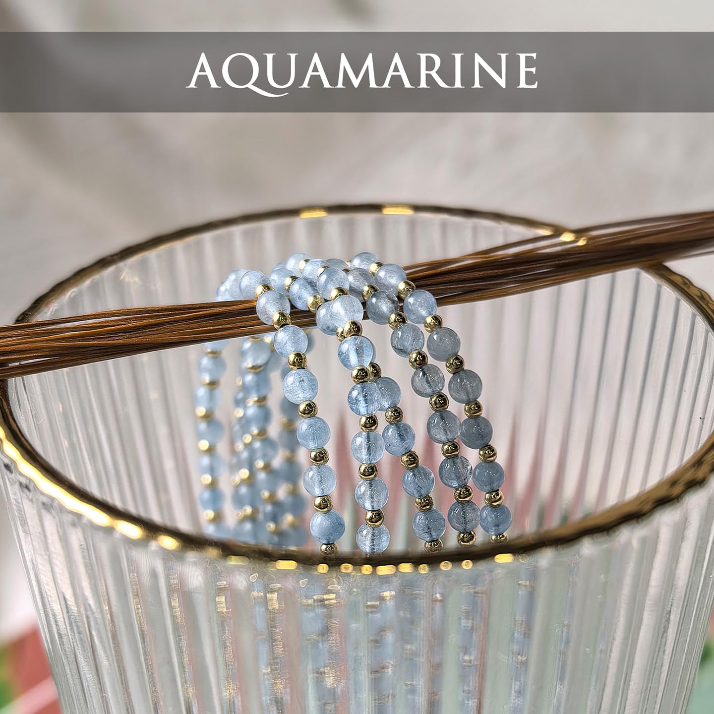 Morchic 3mm Blue Aquamarine Natural Gemstone Beaded Bracelet for Women, Dainty Tiny Charm Jewelry, Adjustable 7.1-8.6", Ideal Birthday Holiday Gift