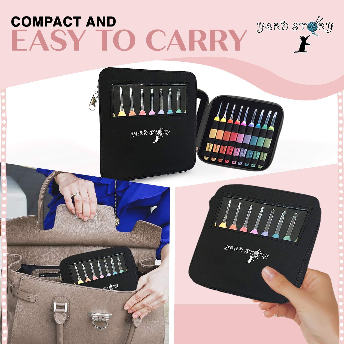 Yarn Story™ Lighted Crochet Hooks Complete Set 9/pkg - 9 pcs Light up Crochet Hook Set w/ 9 Extra Batteries – Crochet Lite Hooks – LED Crochet Hooks for Arthritic Hands Sizes 2.5 to 6.5mm (Black)