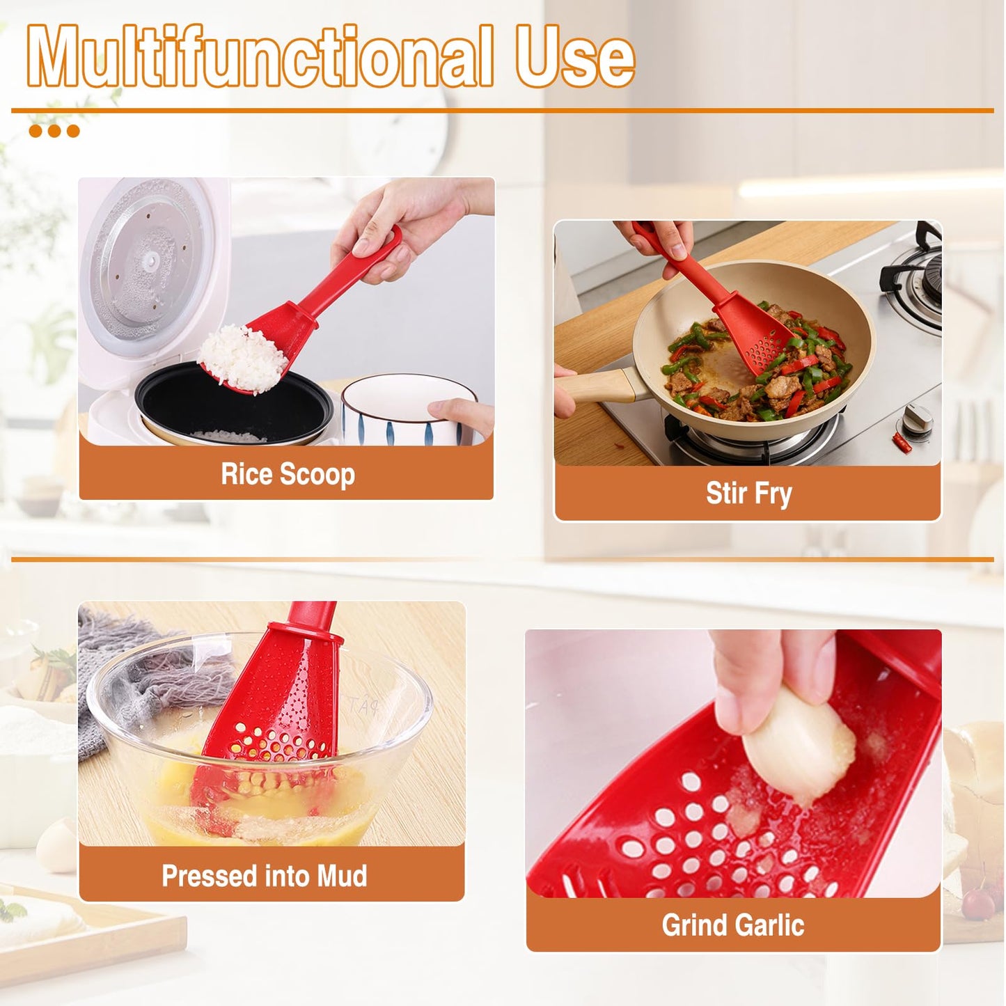 Multifunctional Kitchen Cooking Spoon,Upgraded Heat Resistant Kitchen Utensils Slotted Spoon,Small Silicone Spatula Spoon for Cooking,Draining,Mashing,Grating,Separating(Mix)