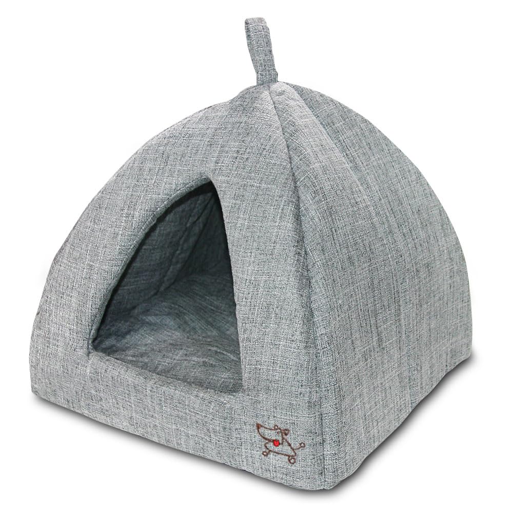 Best Pet Supplies Cat Bed for Indoor Cat, Domed Tent House with Removable Pillow, Covered Cat Cave for Small Dog, Puppies and All Breeds of Cats - Gray, 17 x 15 x H:14"