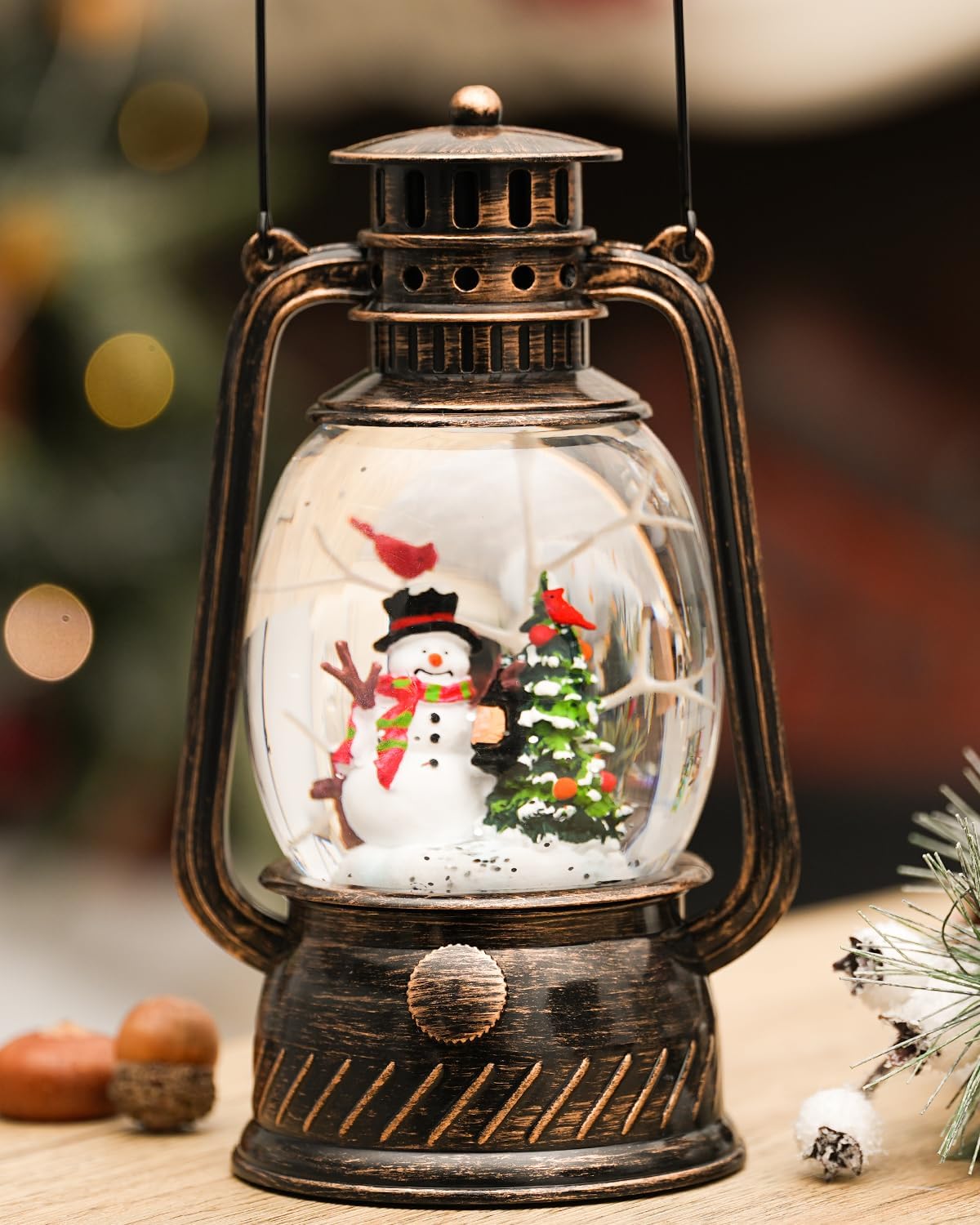Snow Globe Christmas Decorations - Musical Christmas Snow Globes with 6H Timer,Snowman Cardinal Christmas Tree Scene Snow Globes Lantern USB or Battery Powered,Christmas Decorations Decor for Home