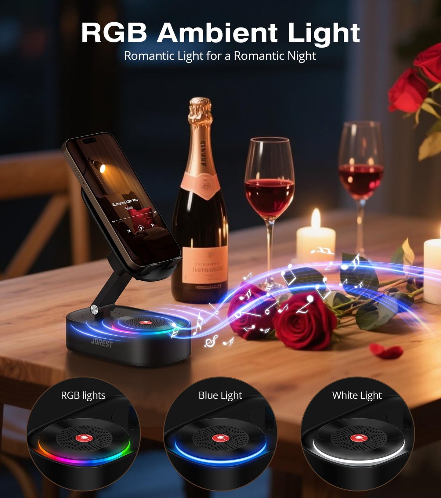 Jorest Wireless Induction Speaker,Cell Phone Stand with Bluetooth Speaker,Valentine's Gifts for Older Men Women Teenage Boy,Ampilifer Gadget Foldable with iPhone/Ipad,Birthday Gift for Dad Father
