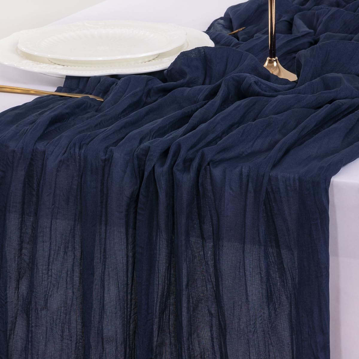 Socomi Navy Blue Fall Thanksgiving Cheesecloth Table Runner Boho Rustic Gauze 120 inch 10FT Cheese Cloth Runner for Wedding Party Baby Shower Birthday Home Decor Holiday Decorations