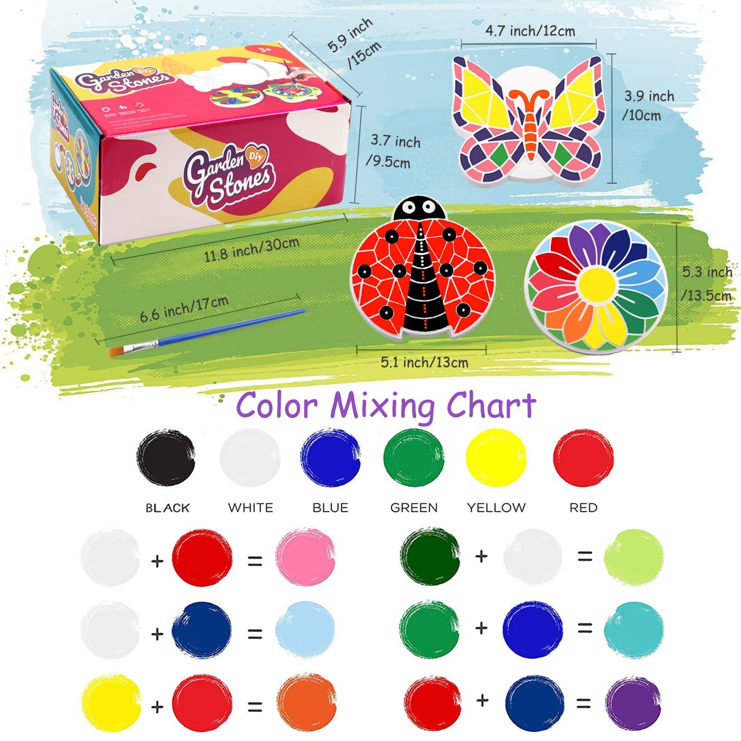 Weilim Paint Your Own Stepping Stones 5-Pack for Kids, Boys & Girls Ages 3-12, Butterfly, Turtle, Flower, Tree & Ladybug DIY Outdoor Garden Art & Craft Ceramic Painting Set Easter