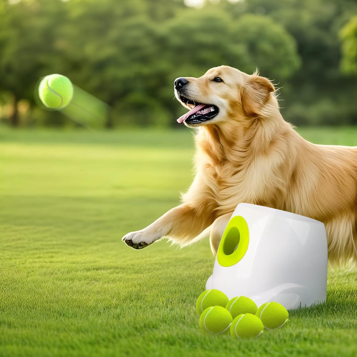ALL FOR PAWS Automatic Dog Ball Launcher, Interactive Fetch Toy for Small to Medium Dogs, Pet Thrower Machine for Indoor & Outdoor Play, 3 Pcs 2-Inch Balls Included