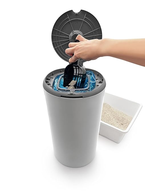 dooli Odor Trapping Litter Pail – Odorless Cat Litter Pail with Lid & 6 Month Supply of Refill Bags and Scooper– One-Finger Tap Lid Opening
