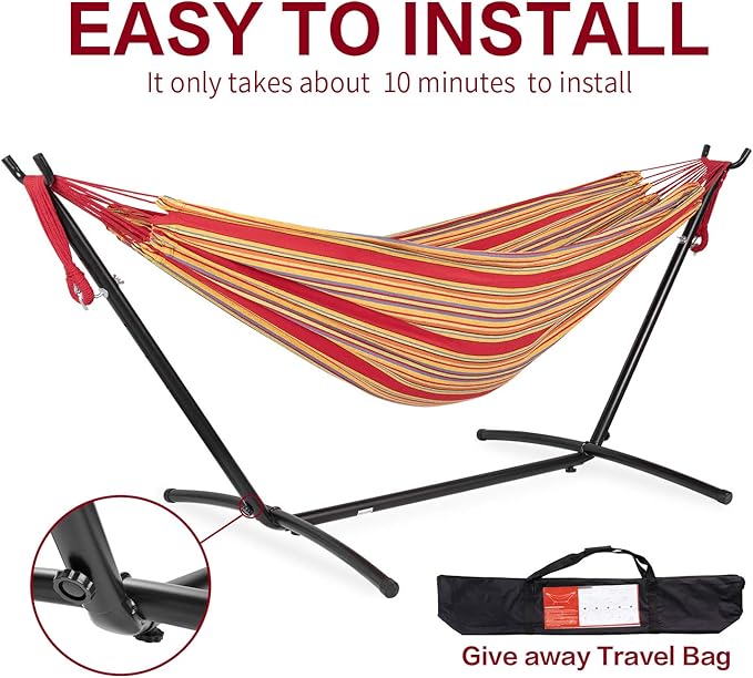 PNAEUT Hammocks and Stand Double (Red)