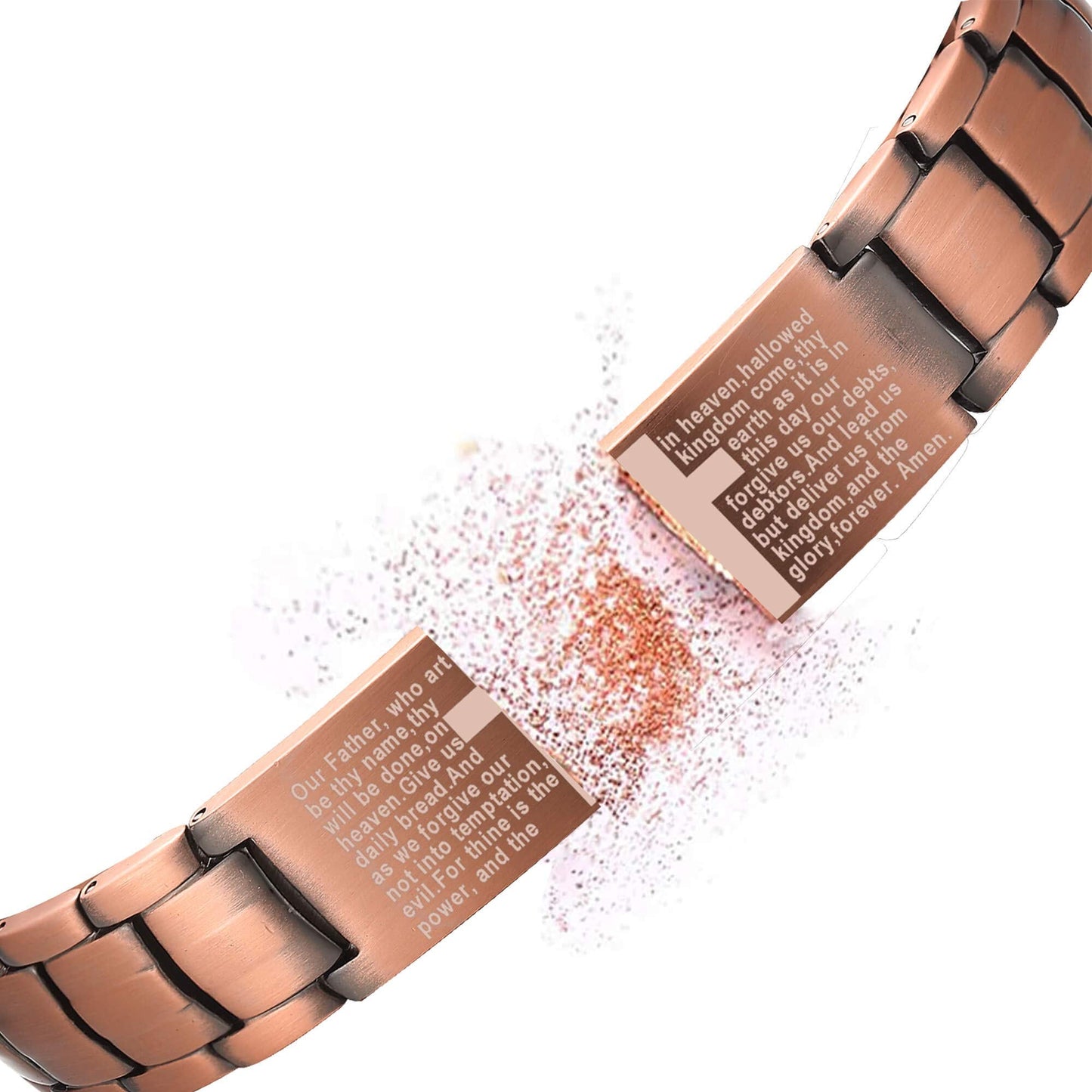 MagEnergy Copper Bracelet for Men, Cross Copper Magnetic Bracelet with Ultra Strength Magnets, Adjustable Link Jewelry Box Gift (Sizing Tool)
