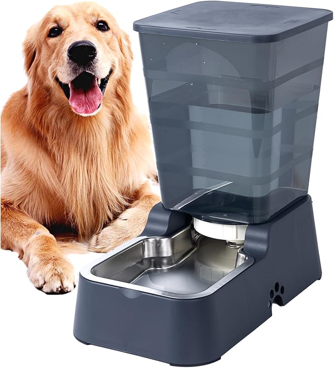Meikuler Automatic Dog Cat Water Dispenser Large Capacity 5Lfor Cats and Medium and Large-Sized Dogs with Stainless Steel Bowl (White, 5L)