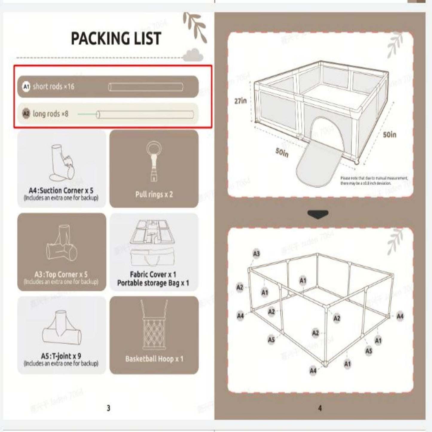 Joypony Baby Playpen, 50x50 in Small Play Pen for Babies and Toddlers, Playpen for Kids with Gate, Indoors Play Yard with Soft Breathable Mesh (Beige)