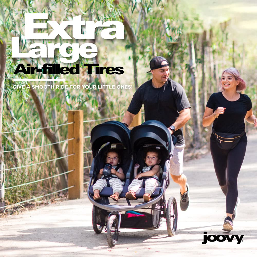 Joovy Zoom X2 Lightweight Performance Double Jogging Stroller Featuring Extra-Large Pneumatic Tires with Air Pump Included, Locking and Swiveling Front Tire, and Easy One-Handed Fold, Forged Iron
