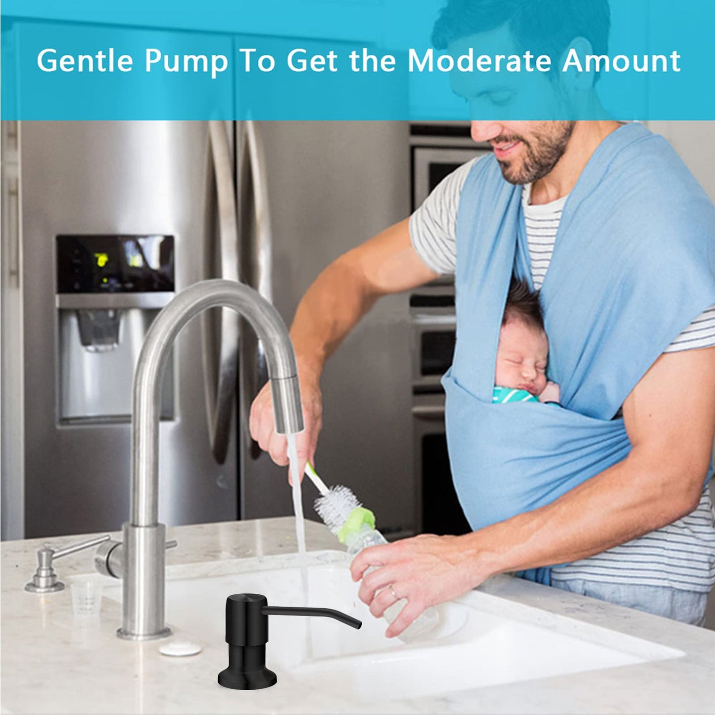 Soap Dispenser for Kitchen Sink, Kichen Sink SoapDispenser, 47" Extension Tube kit, Under Sink Soap Dispenser Pump, No Need More Refills, Good Suction Power, Black