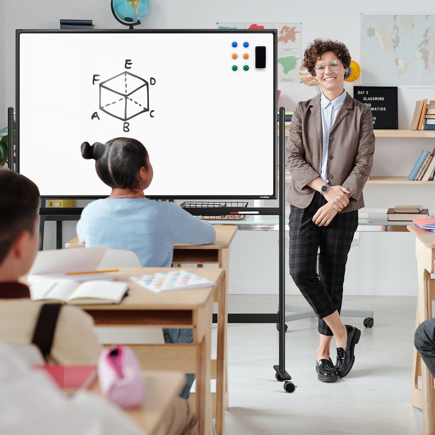 Dry Erase Whiteboard Easel on Wheels - TANKEE 48" x 32" Large Double Sided Mobile Whiteboard, Reversible Magnetic Rolling White Board for Home Office Classroom, Flip Chart Holders and Paper Pad