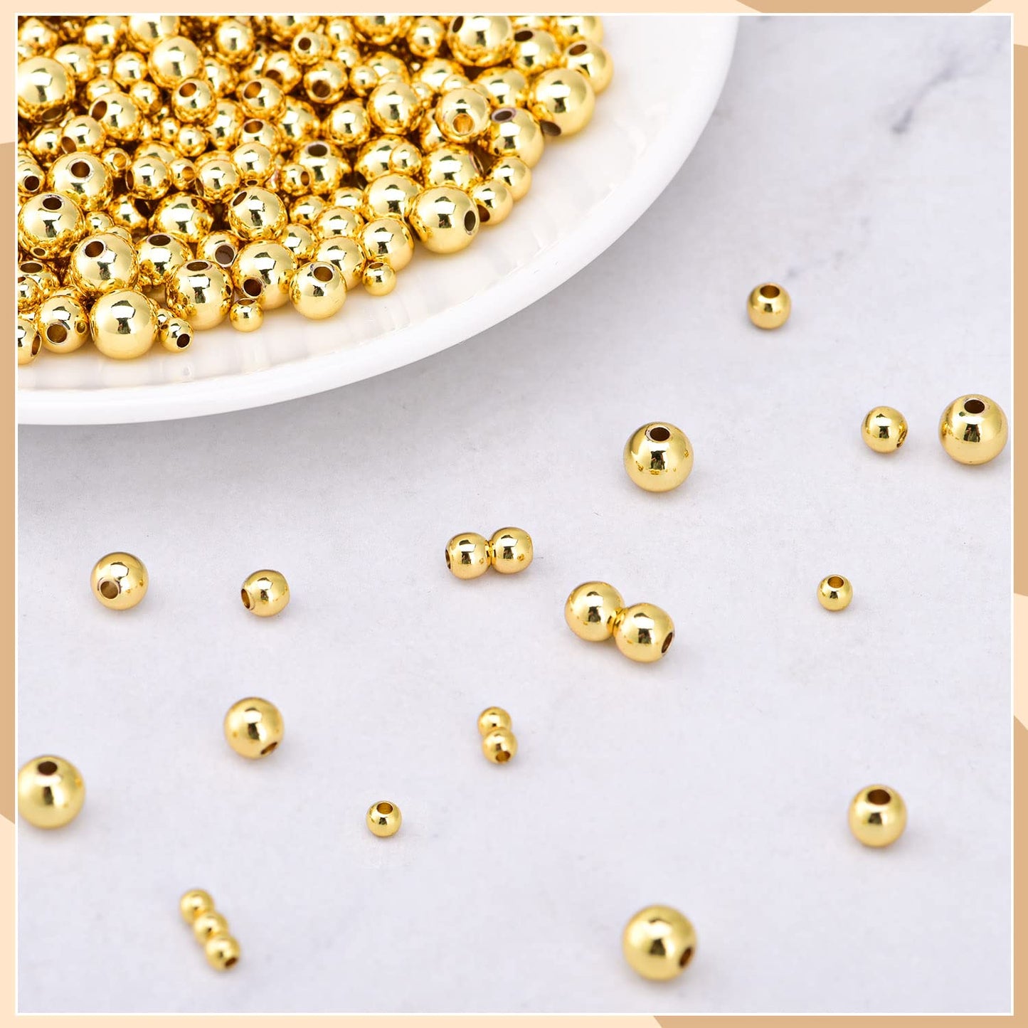 CNONE 310Pcs 18K Gold Filled Spacer Beads for Jewelry Making, Round Small Ball Gold Filled Beads for Bracelet, Necklace Bulk Supply (4mm)