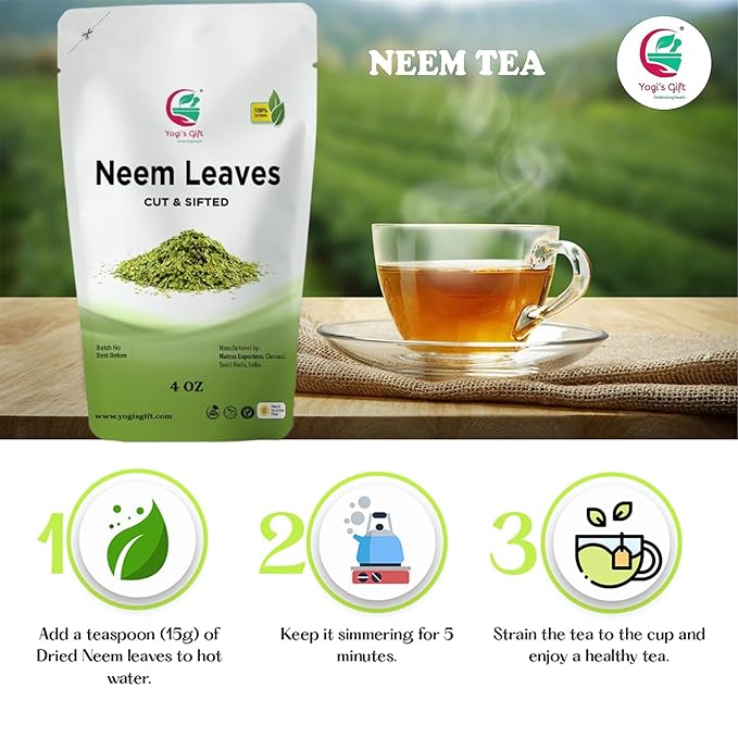 Neem Leaf 4 oz | 100% Natural Detox Neem Tea | Cut and Sifted | Azadirachta Indica Leaf | Margosa Leaves | Non-GMO, Ethically Sourced | Nim Leaves | by Yogi's Giftยฎ