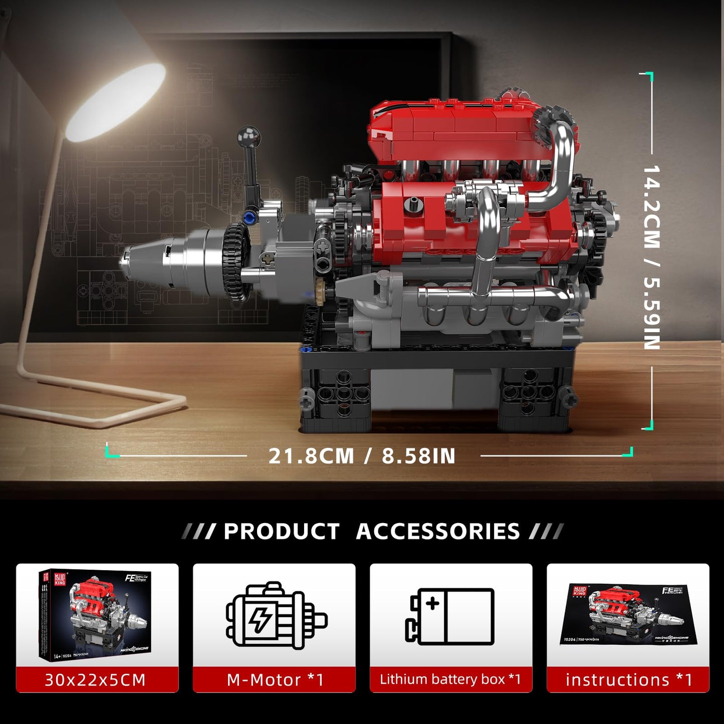 Mould King 10204 V8 Engine Model that Works - Build Your Own V8 Engine Toy, 8-Cylinder Petrol Car Engine Replica Model Building Kit for Adult (750 PCS)