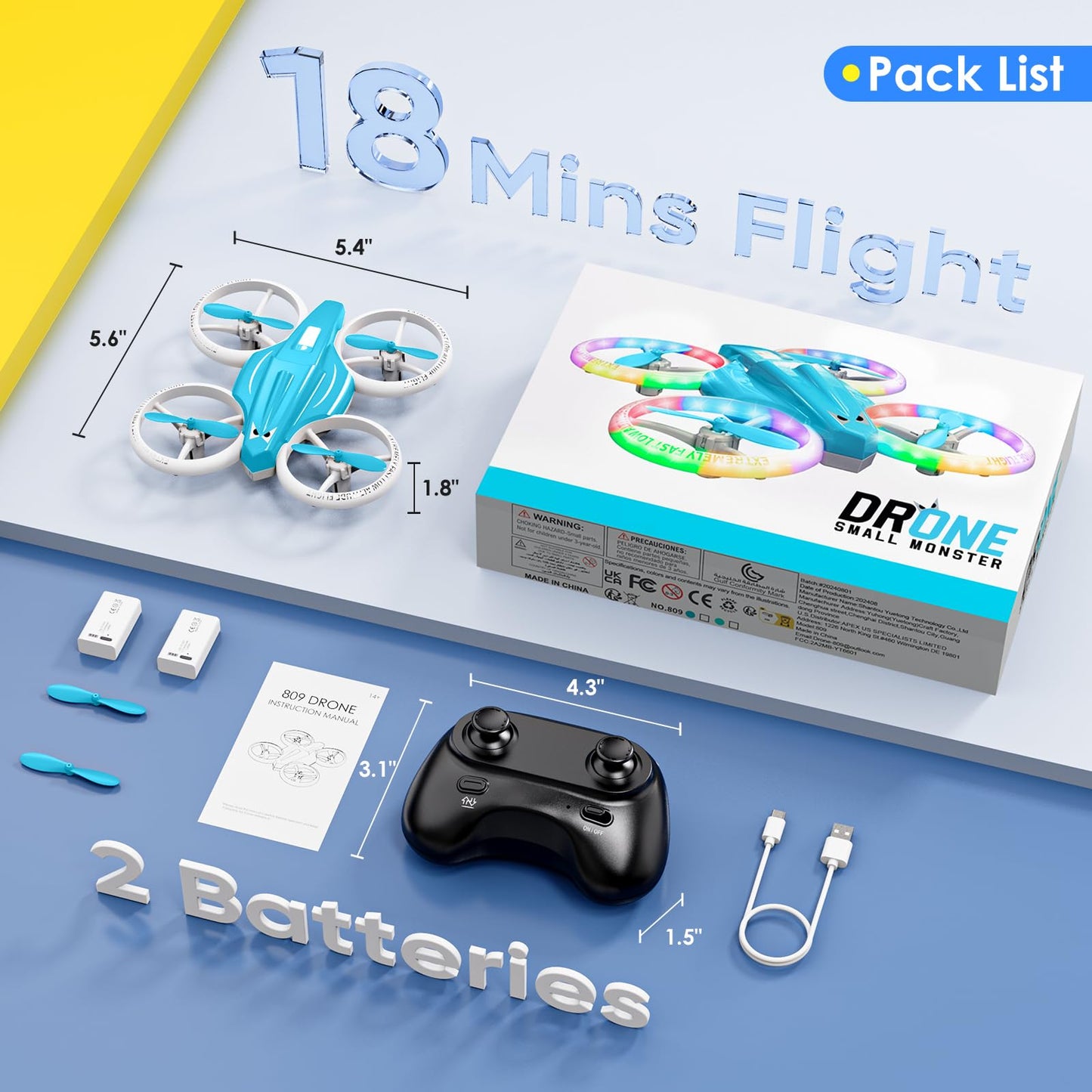 Drone for Kids with LED Light | Lisoco Indoor RC Drone with 360 Flip | 2 Batteries | Easy to Fly Mini Drone for Boys Girls Beginners | Flying Toy Gift (Light Blue)