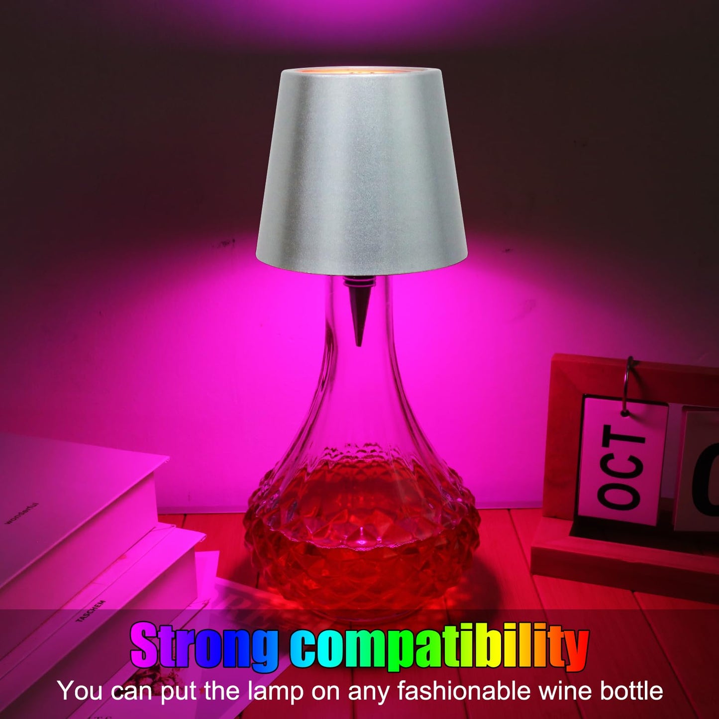 TGXCF Wireless Bottle Lamp with Remote Control, Rechargeable RGB Wine Bottle with 3Modes Light Dimming, Waterproof Bottle Touch Lamp Head for Room, Bar, Restaurant and Party Decorations(Silver RGB)