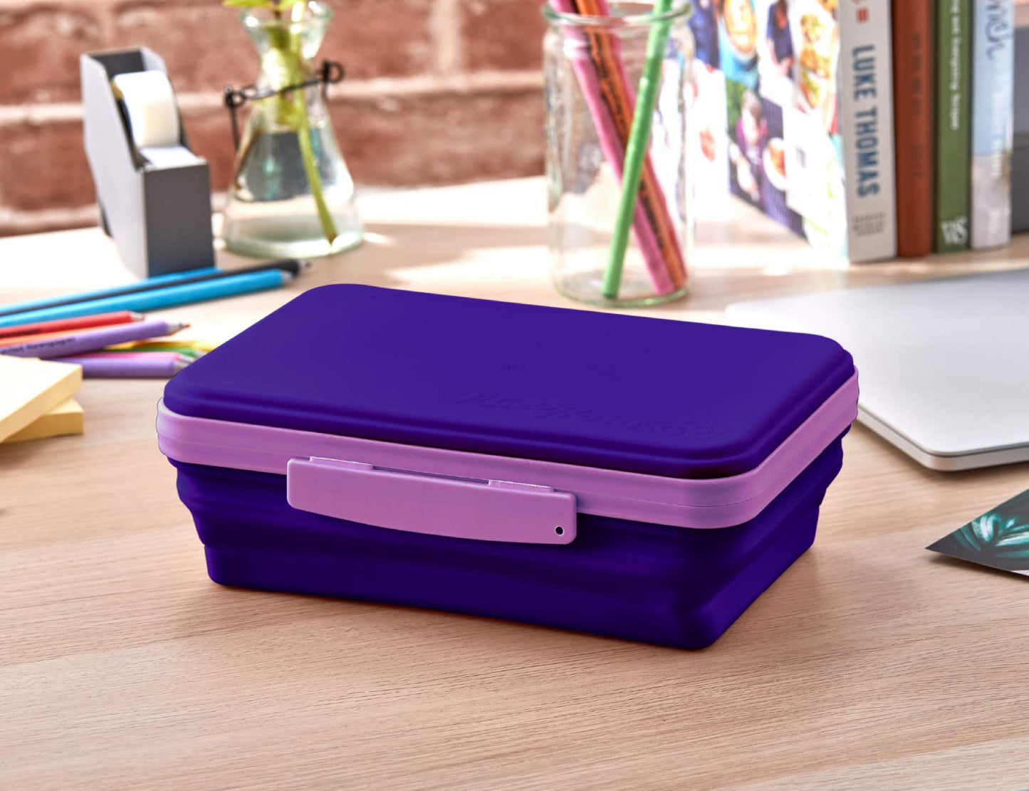 It's Academic Flexi Storage Box, Folding, Collapsible and Adjustable for Pencils, Supplies, and More, Purple (23135)