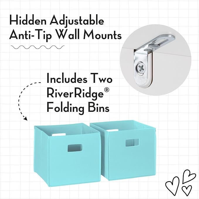 RiverRidge Kids Bookrack with Three Cubbies and 2 Aqua Bins