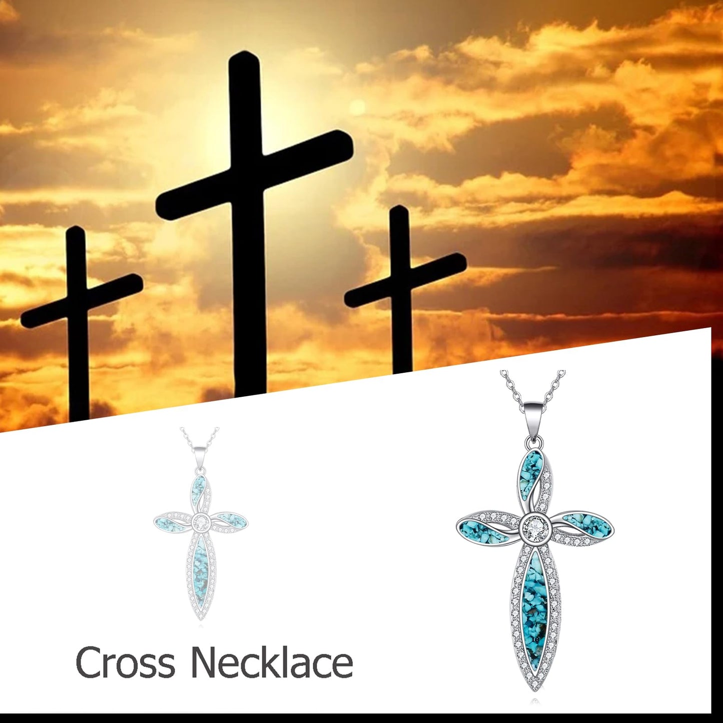 ONEFINITY Religious Cross Pendant Necklace 925 Sterling Silver Turquoise Cross Pendant Gifts for Women Jewellery