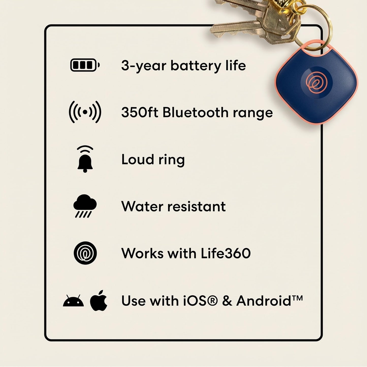 Life360 Tile - Bluetooth Tracker, Keys Finder and Item Locator for Keys, Bags and More. Phone Finder. Both iOS and Android Compatible. 1-Pack (Navy Blaze)