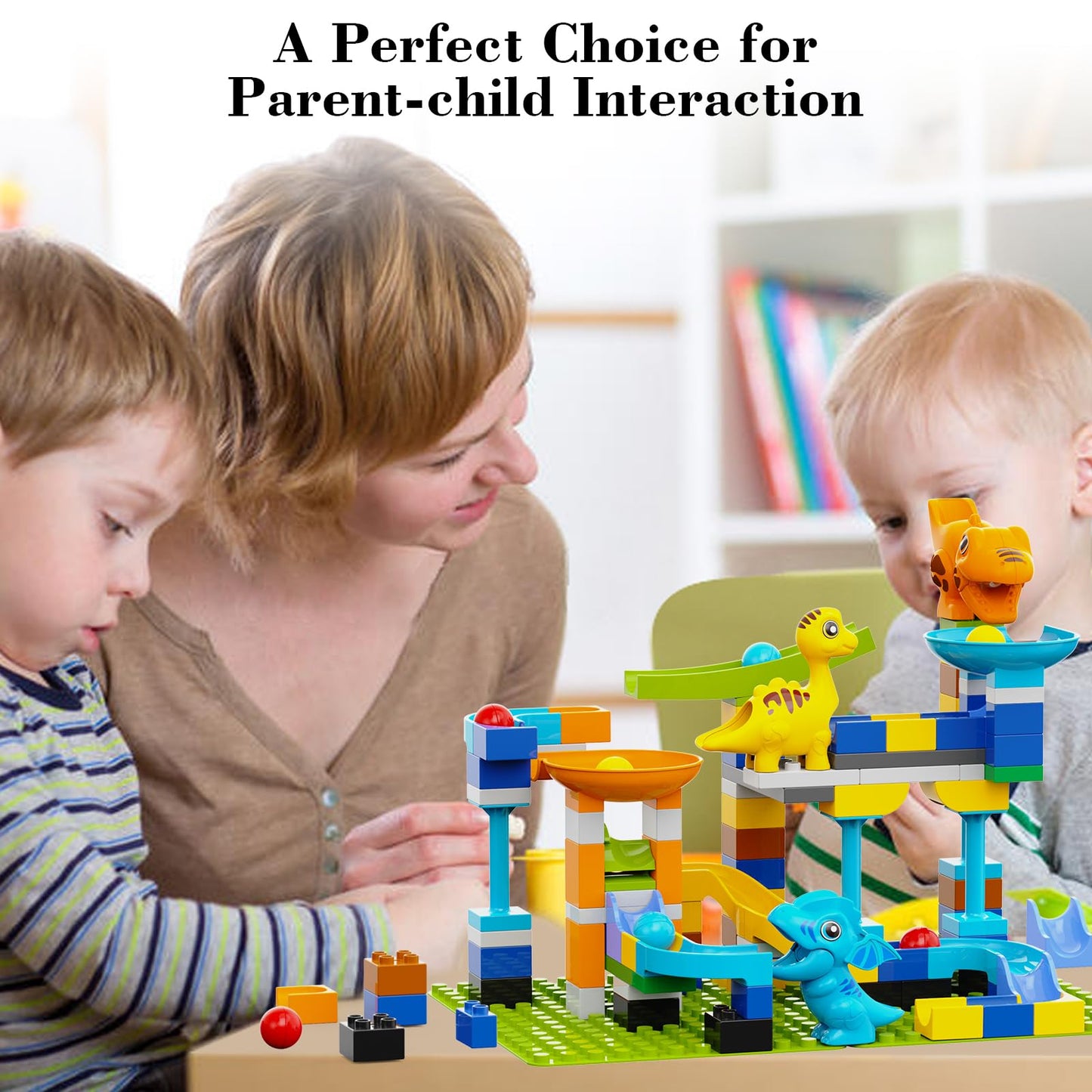 Anpcso Marble Run Building Blocks, Dinosaurs Marble Track Toy Classic Large Bricks for 3 4 5 6 7 + Year Old Boys Girls Kids, Bricks Compatible with All Major Brands