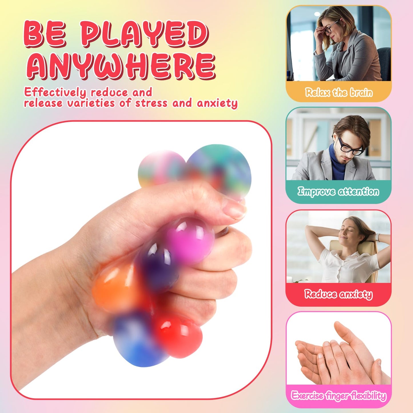 BESNEL 160 Pack Stress Balls for Adults, Bulk Squishy Ball, Stress Balls Set, Anti-Anxiety Easter Stress Relief Fidget Balls
