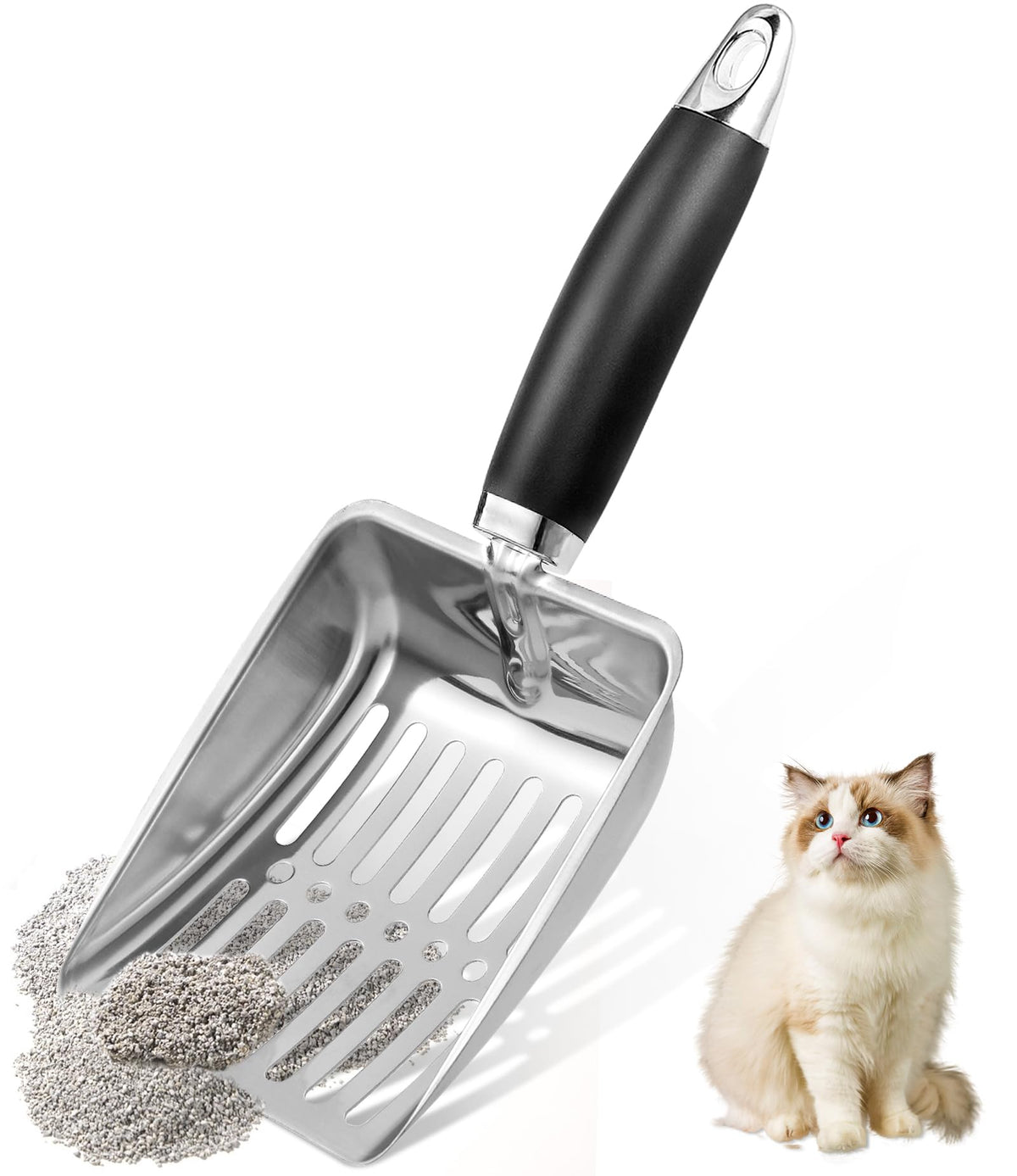 NewGF Stainless Steel Cat Litter Scoop,Metal Cat Litter Scoop,Kitty Metal Scooper,Sturdy Mesh Scooper