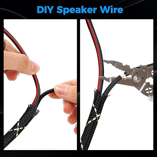 14/2 Speaker Wire 25 Feet, 14AWG Gauge Speaker Cable, Direct Burial, Durable Nylon Braided, in Wall, 2 Conductors, OFC Oxygen-Free Copper, for Car Audio Stereos, Home Theater, Surround Sound, Radio